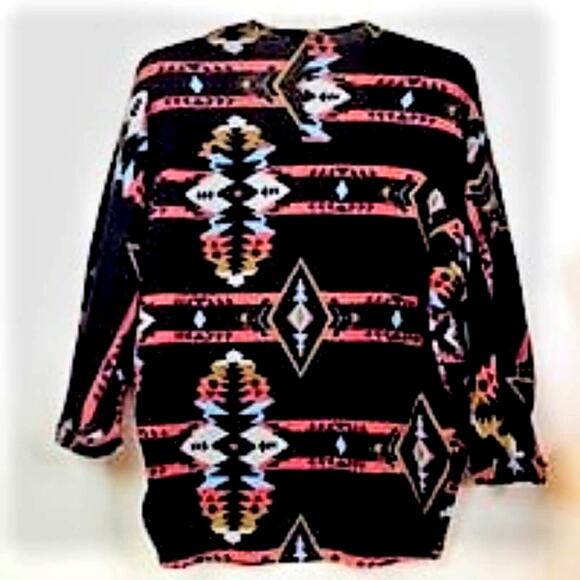 Painted Threads Open Front Black Orange Aztec Cardigan - Picture 2 of 12